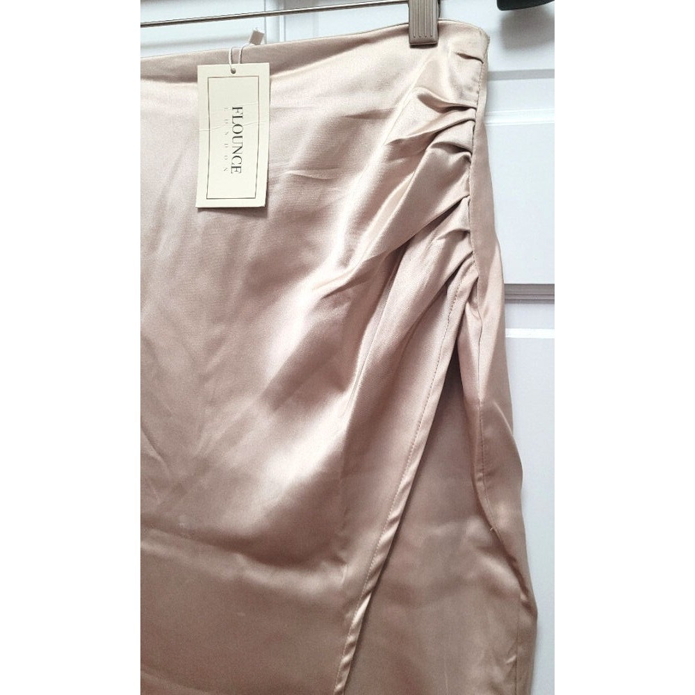 Flounce London Tall High Waist Maxi Skirt w/ Leg Split - Mink Satin - US Sz 6 - Picture 2 of 5